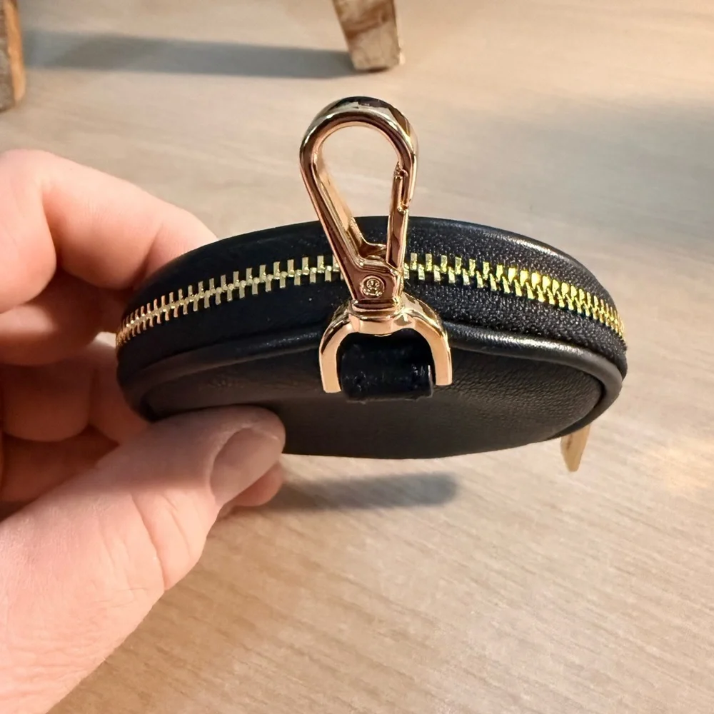 Michael Kors black Leather Round Coin Pouch
